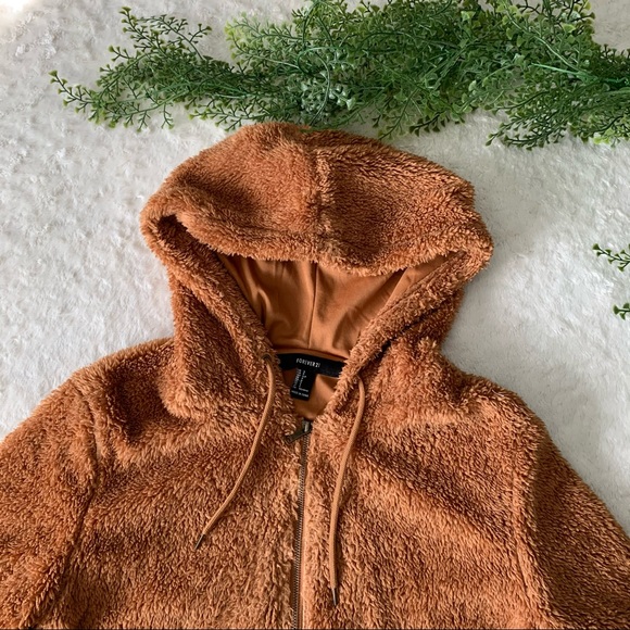 F21 | Oversized Teddy Bear Pullover Brown Hoodie - Picture 6 of 7